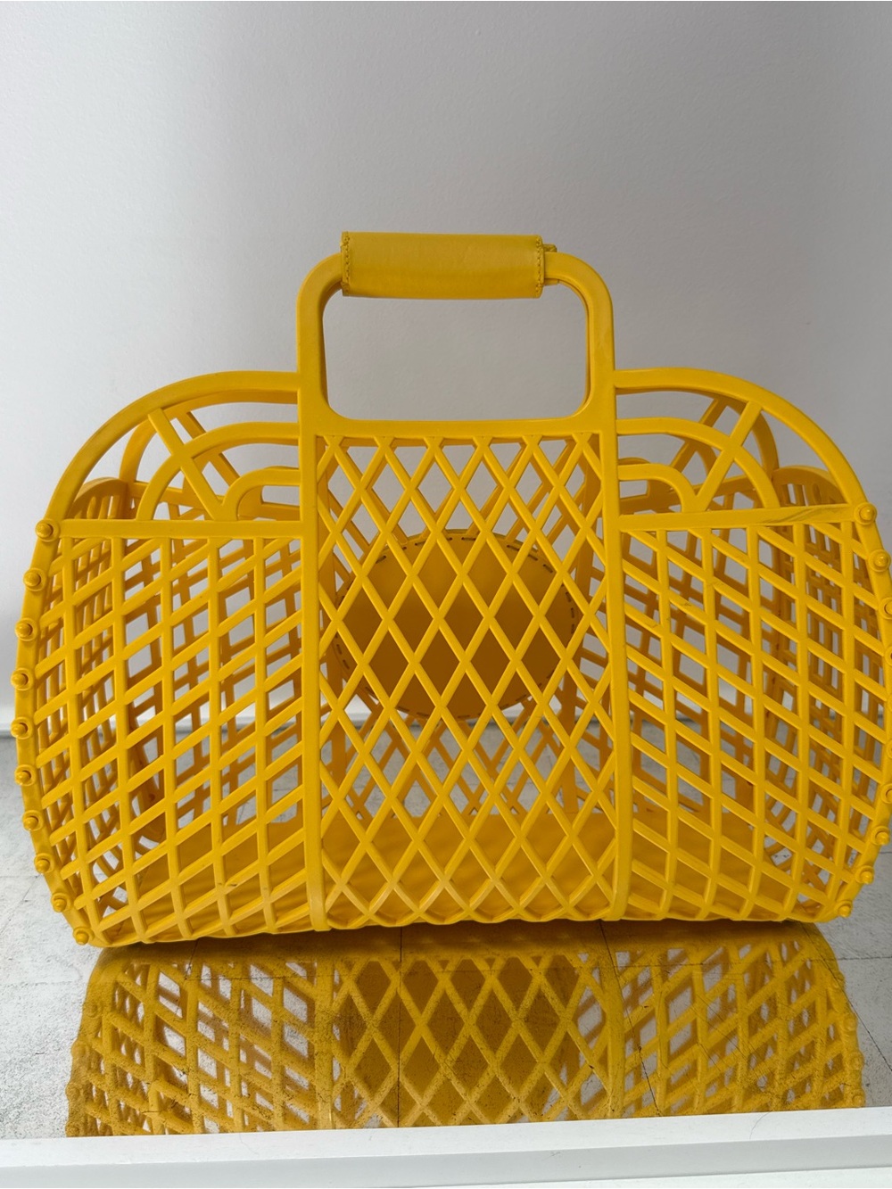 Fendi Bright Yellow Lattice Tote with Logo Medallion - Picture 2 of 7